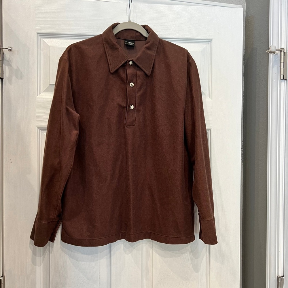 JCPenney Pullover Shirt Arnel Triacetate Faux Suede Brown 70s Retro Vintage Boho